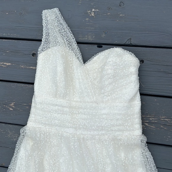 White sequined, one shoulder gown - Picture 8 of 13